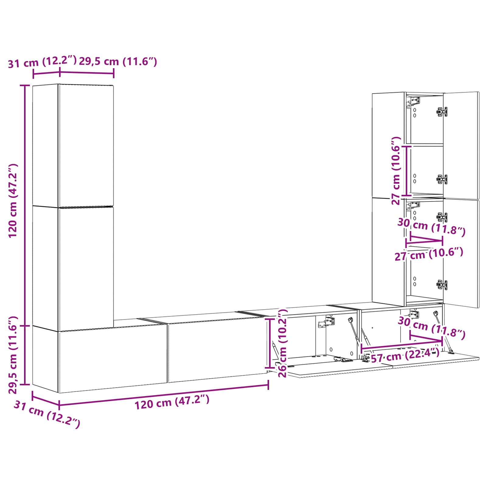 Komplet TV omaric 8 pcs Bela Konstruiran les - slika 13