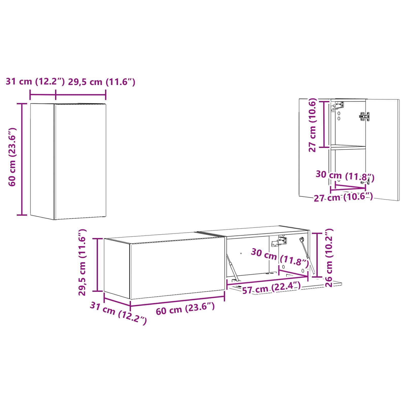 Komplet TV omaric 4 pcs Dimljeni oreh Konstruiran les - slika 13