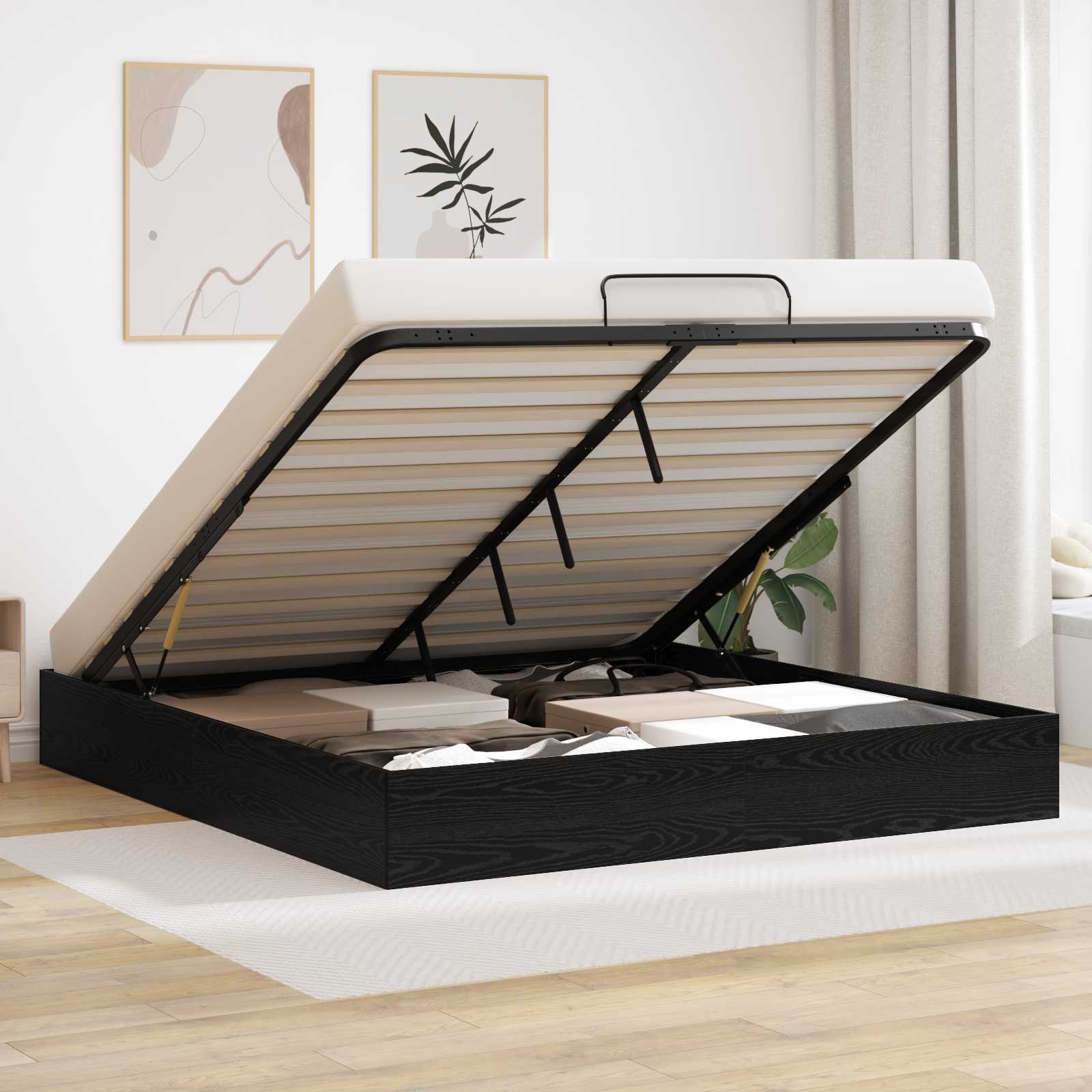 vidaXL Ottoman Bettgestell Schwarz Eichen-Optik 193 x 120 x 25 cm