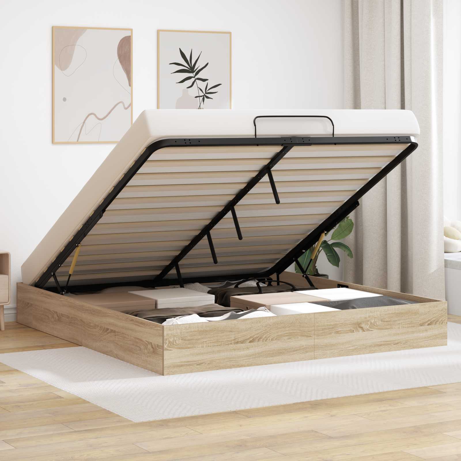 vidaXL Ottoman Bettgestell mit Speicher Sonoma-Eiche 203 x 160 x 25 cm