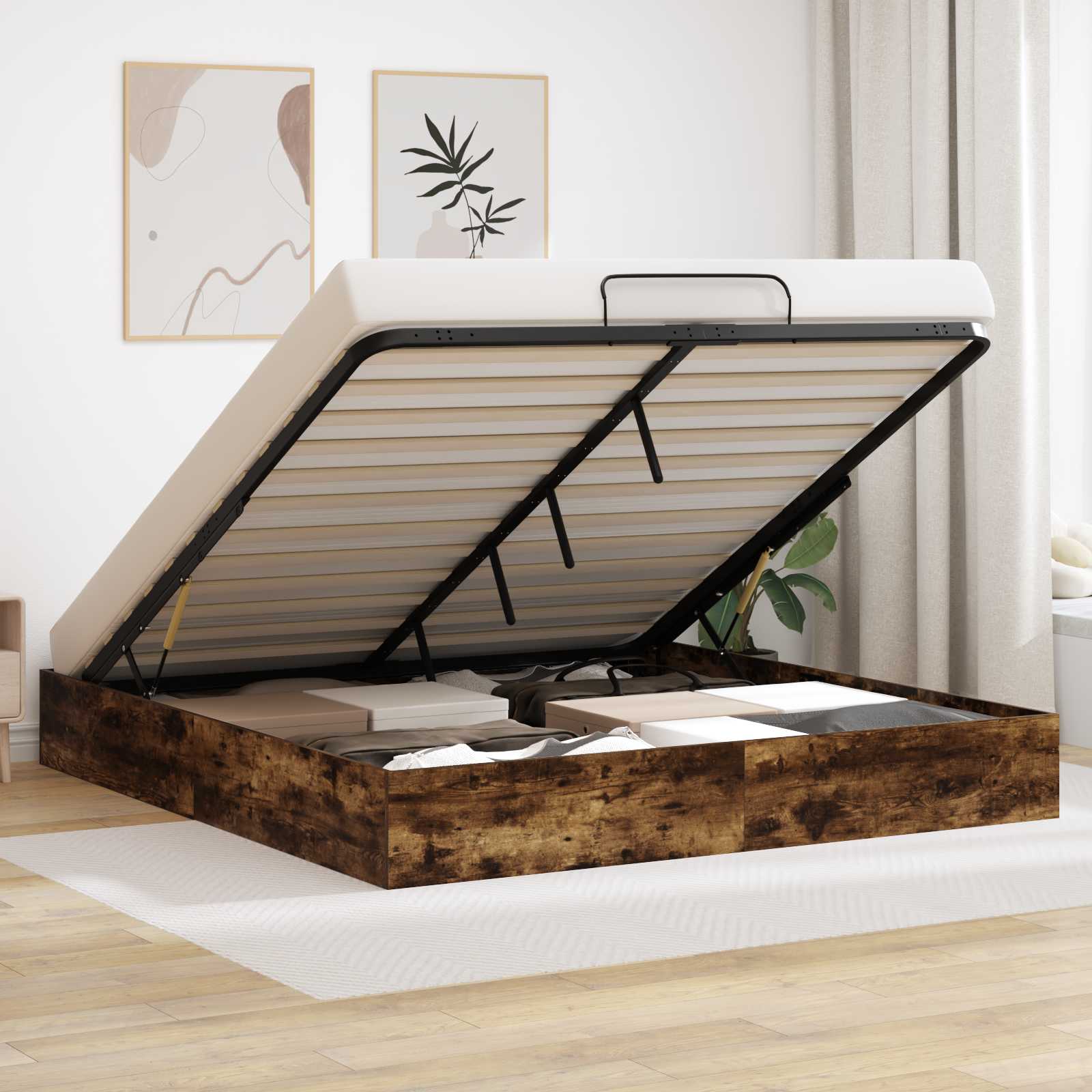 vidaXL Ottoman Bettgestell Geräucherte Eiche 193 x 120 x 25 cm