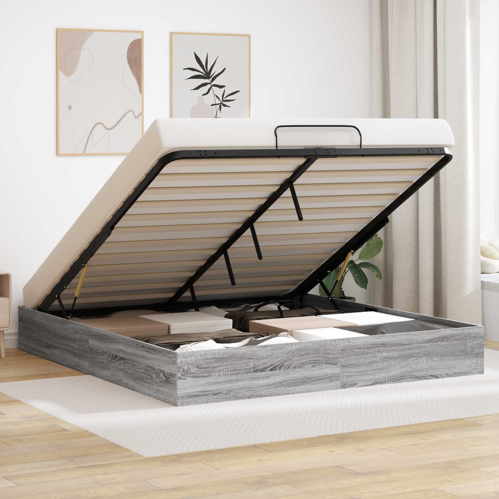 Ottoman Bedframe Grijs Sonoma 193 x 120 x 25 cm Spaanplaat