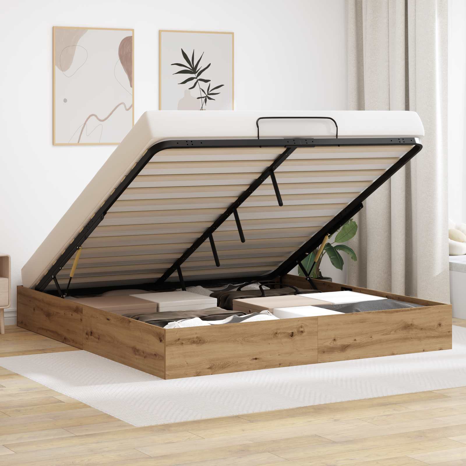 Ottoman postel Umělecký dub 203 x 160 x 25 cm Dřevěný materiál