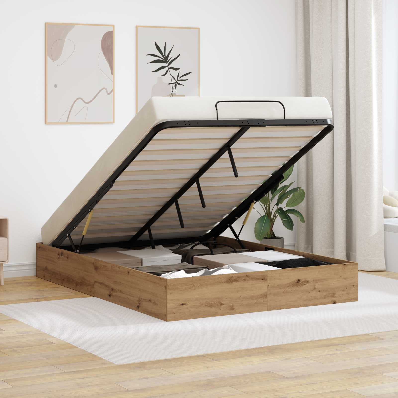 vidaXL Ottoman Bettgestell Artisan-Eiche 150 x 200 cm Holzwerkstoff