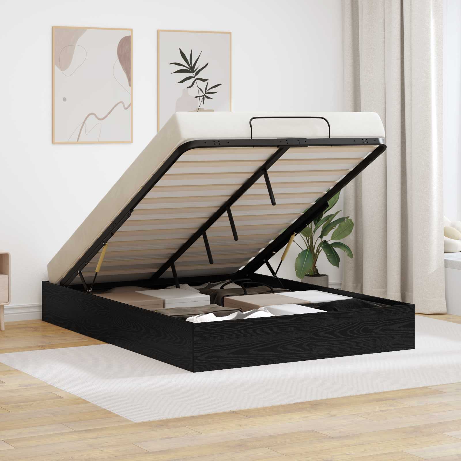 vidaXL Ottoman Bettgestell Schwarze Eiche 203 x 120 x 25 cm