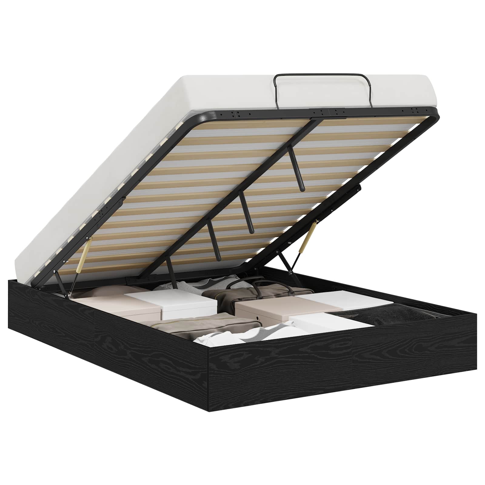 Ottoman Bedframe Zwart Eiken 193 x 120 x 25 cm Spaanplaat | luizaXL | Dé meubelwinkel voor elk interieur Ottoman Bedframe Zwart Eiken 193 x 120 x 25 cm Spaanplaat - Afbeelding 3