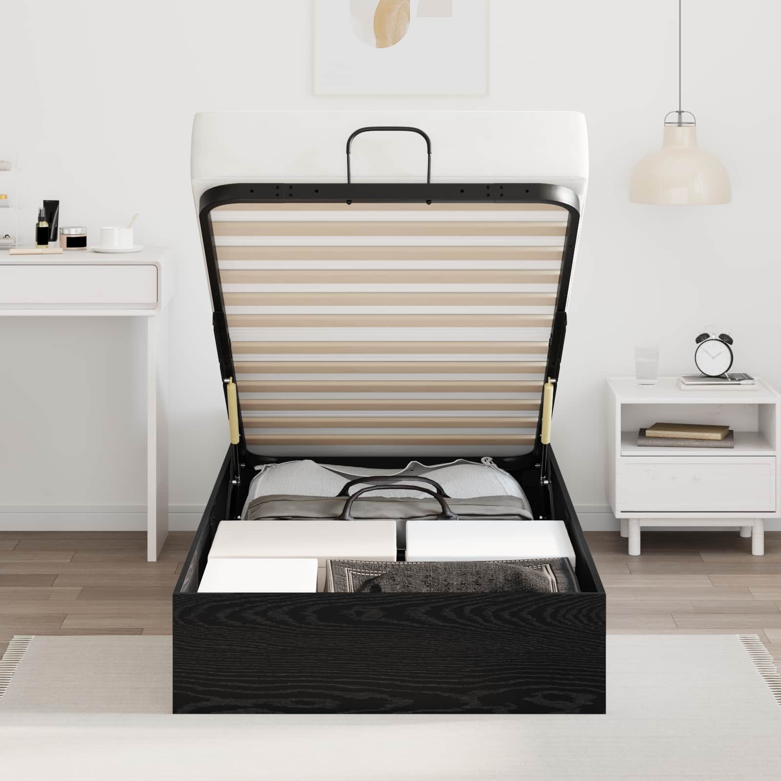 Ottoman Bedframe Zwart Eiken 193 x 120 x 25 cm Spaanplaat | luizaXL | Dé meubelwinkel voor elk interieur Ottoman Bedframe Zwart Eiken 193 x 120 x 25 cm Spaanplaat - Afbeelding 4