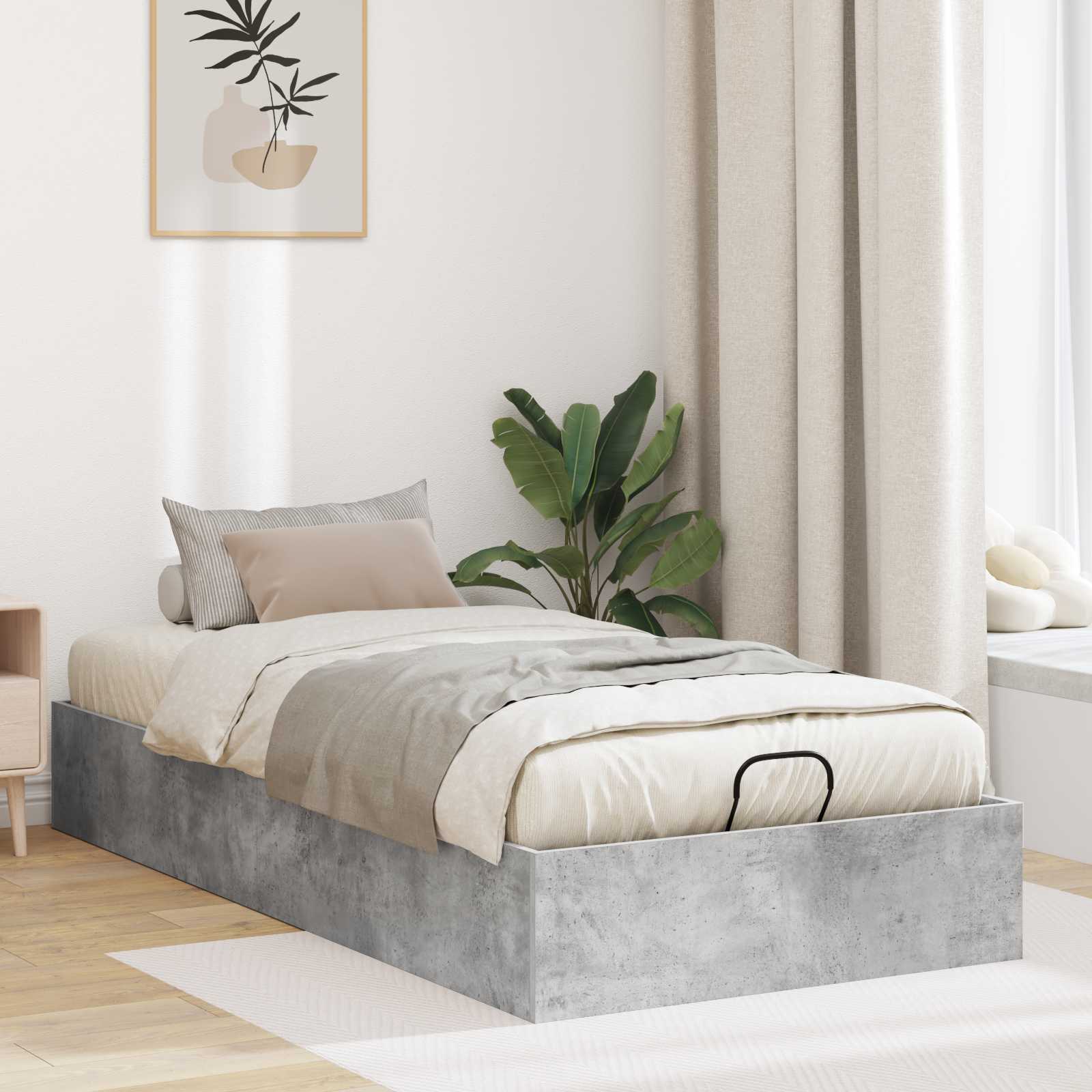 Ottoman postel Betonově Šedá 100 x 200 cm Dřevěný materiál