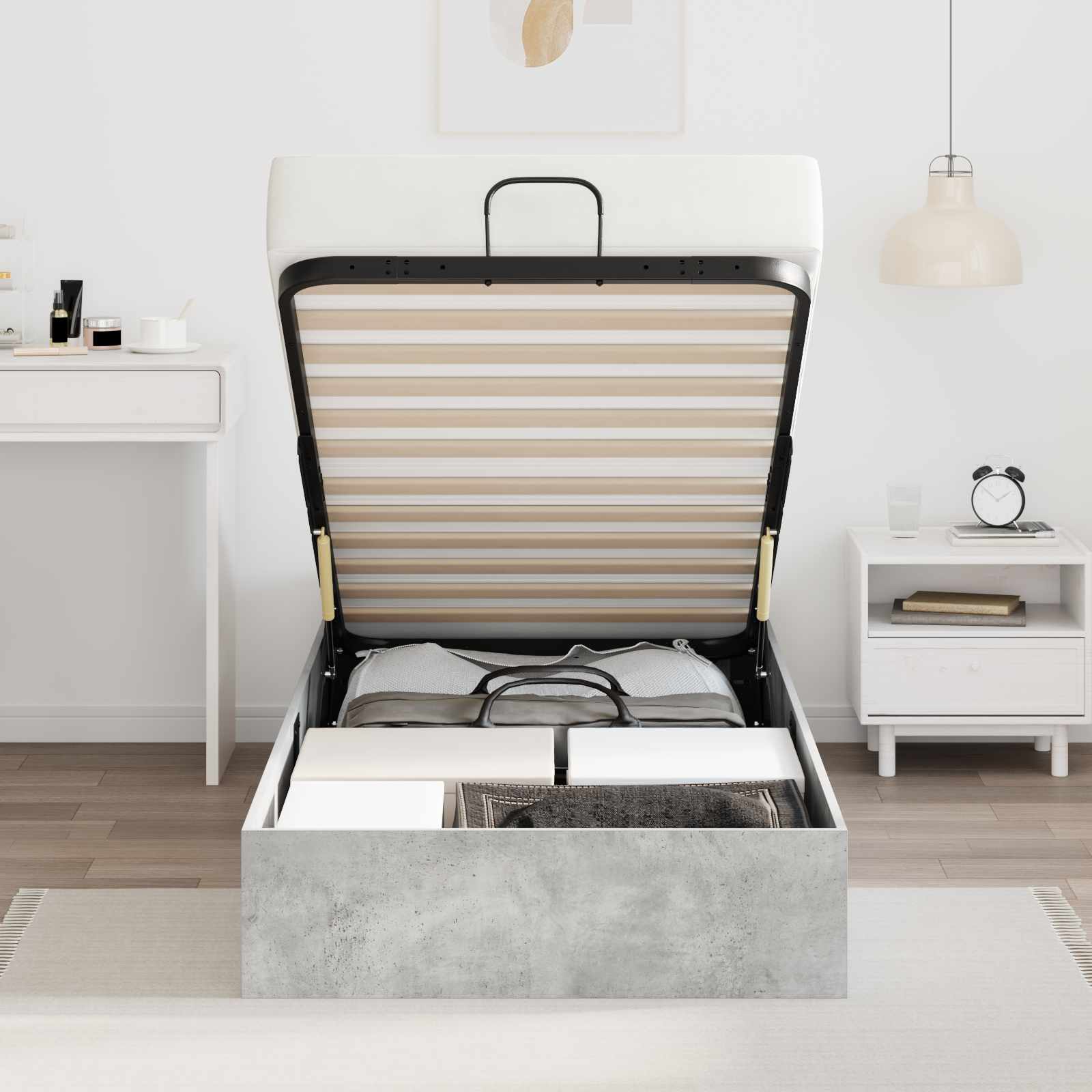 Ottomanska postelja Betonsko siva 90 x 200 cm Konstruiran les - slika 4