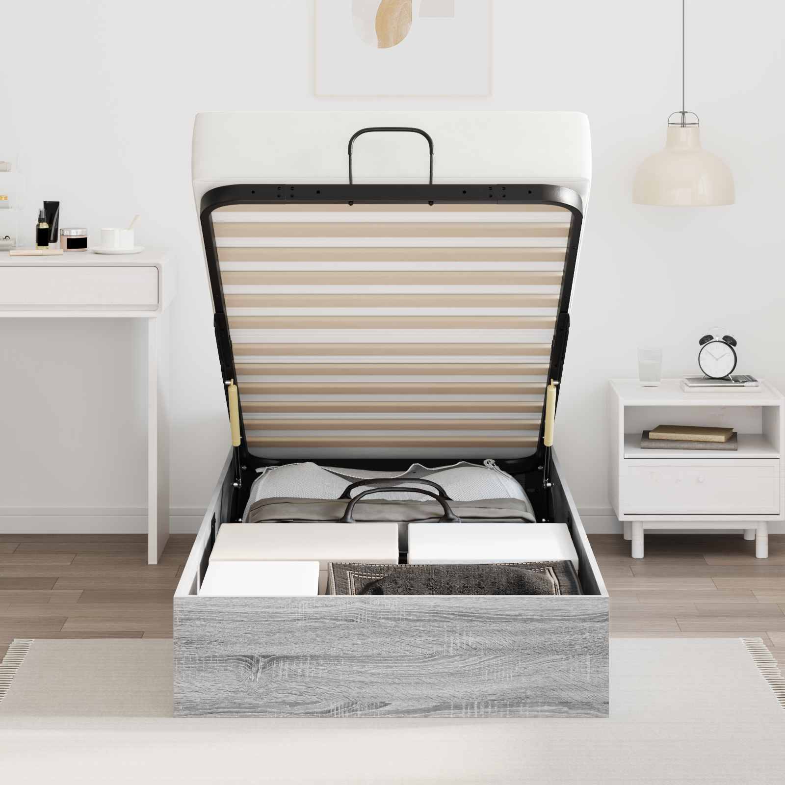 Ottoman Bedframe Grijs Sonoma 193 x 120 x 25 cm Spaanplaat | luizaXL | Dé meubelwinkel voor elk interieur Ottoman Bedframe Grijs Sonoma 193 x 120 x 25 cm Spaanplaat - Afbeelding 4