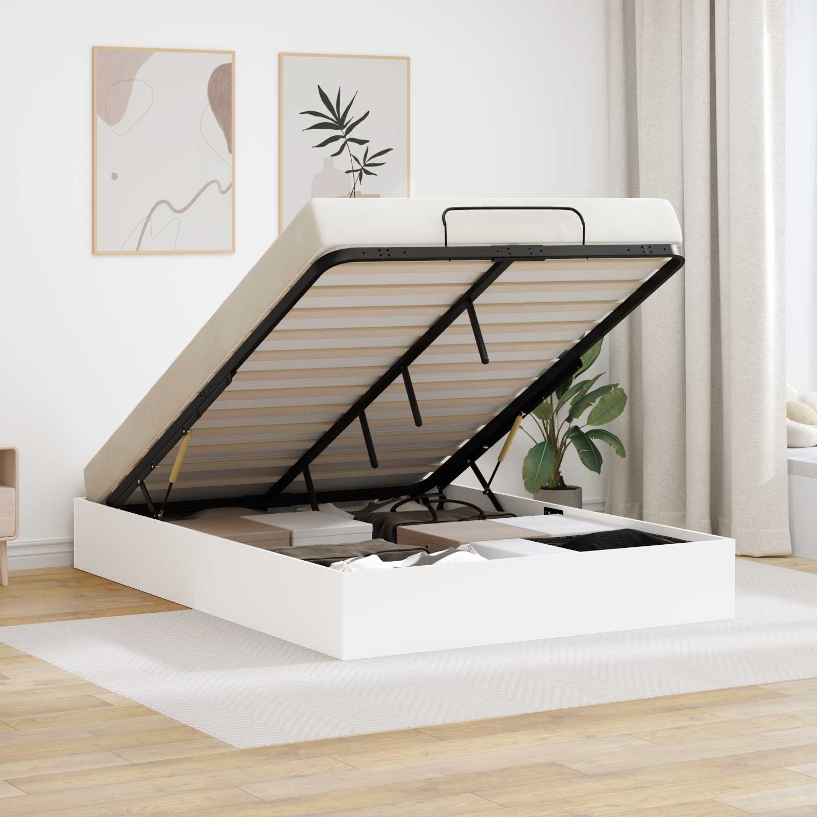 Ottoman Bedframe met opslag Wit 193 x 120 x 25 cm Spaanplaat