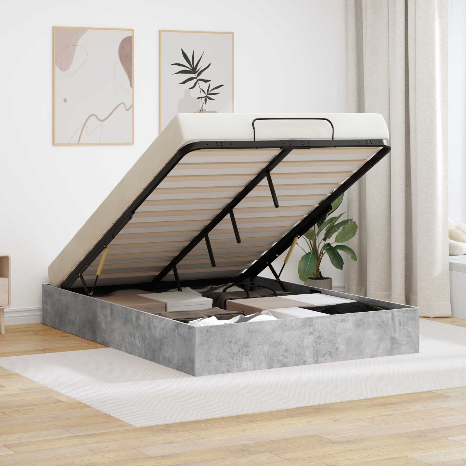 Ottoman postel Betonově Šedá 135 x 190 cm Dřevěný materiál