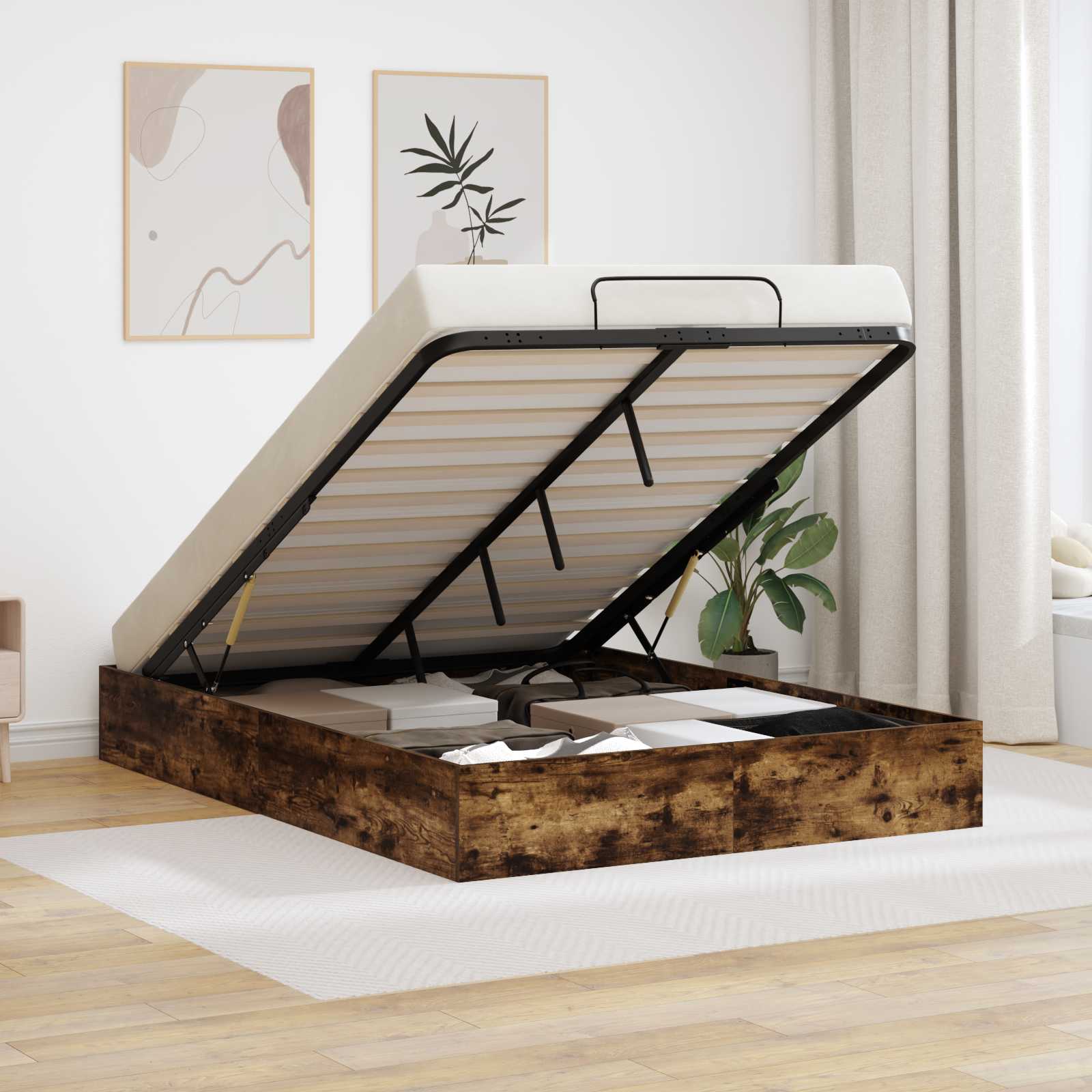 vidaXL Ottoman Bettgestell Geräucherte Eiche 193 x 120 x 25 cm