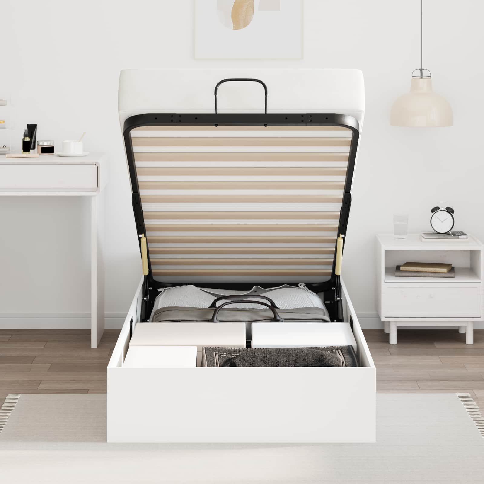 Ottomanska postelja Bela 193 x 75,5 x 25 cm Konstruiran les - slika 4