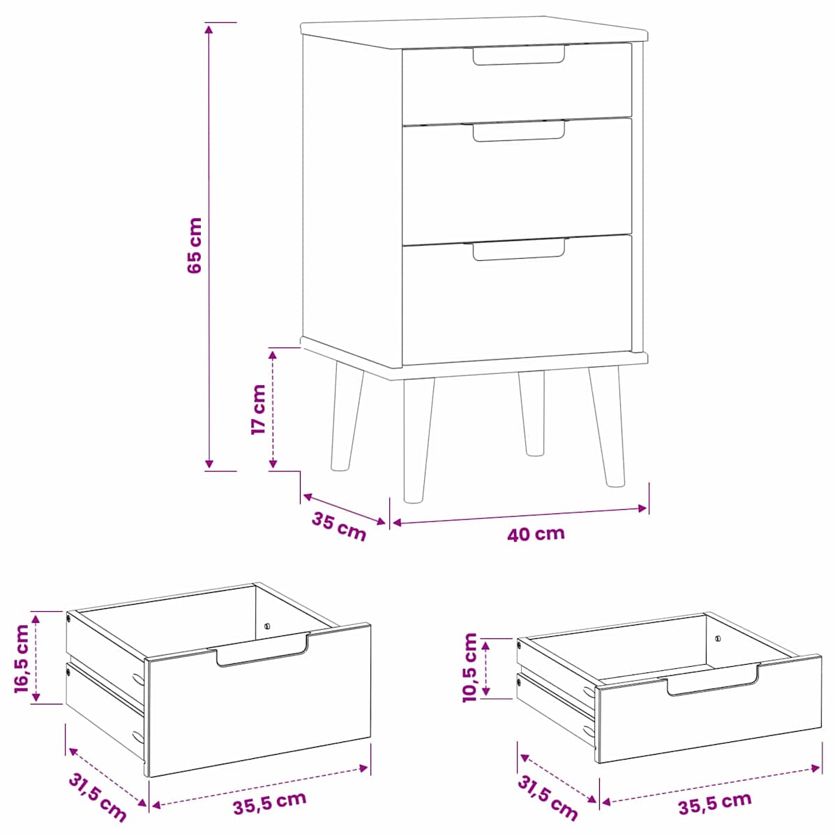 Natskab MOLDE 40 x 35 x 65 cm Massivt fyrretræ - Billede 8