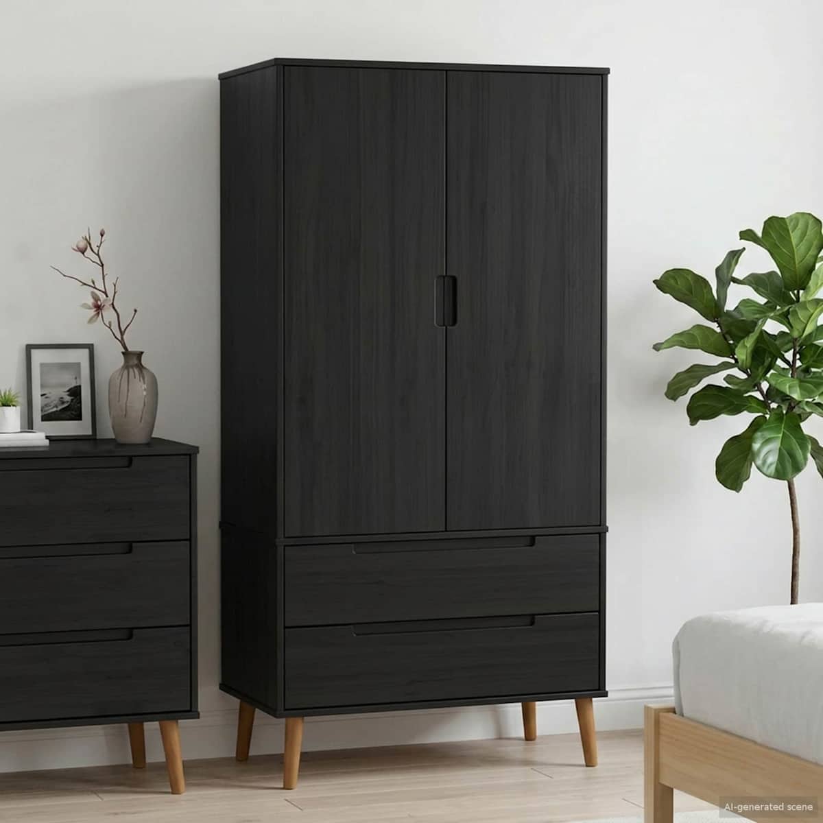 Garderobeskab MOLDE 90 x 55 x 175 cm Massivt fyrretræ