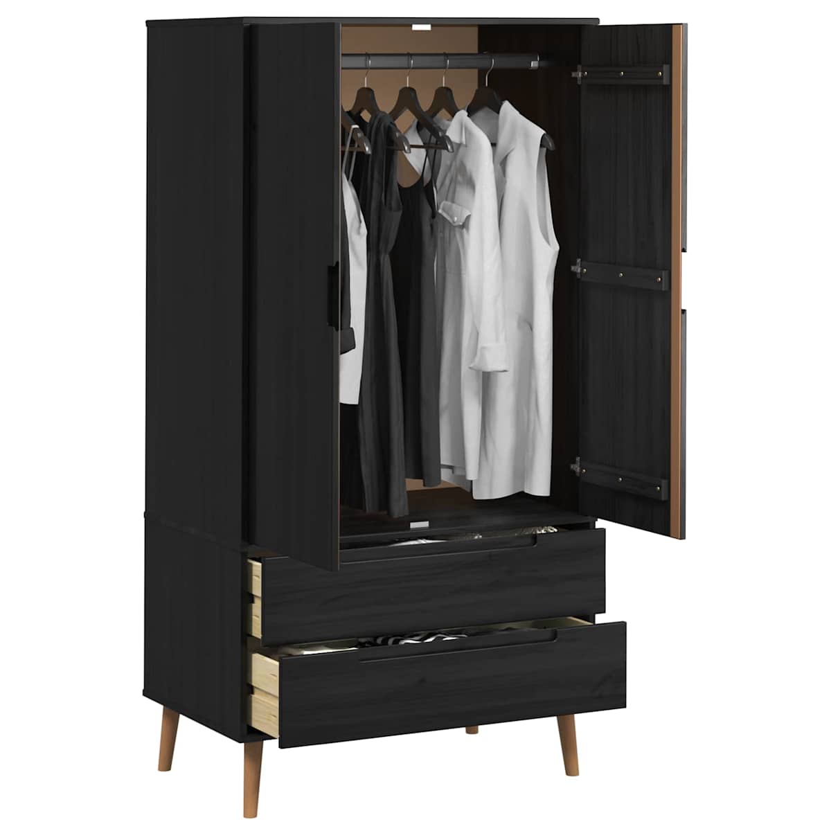 Garderobeskab MOLDE 90 x 55 x 175 cm Massivt fyrretræ - Billede 3