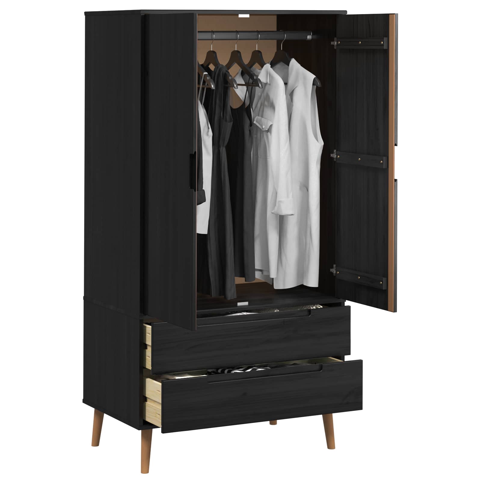Kledingkast MOLDE Zwart 90 x 55 x 175 cm Massief grenenhout image 3