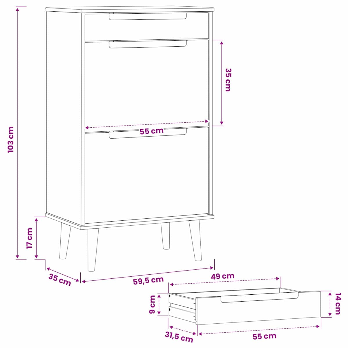 Sko skab MOLDE 59,5 x 35 x 103 cm Massivt fyrretræ - Billede 9