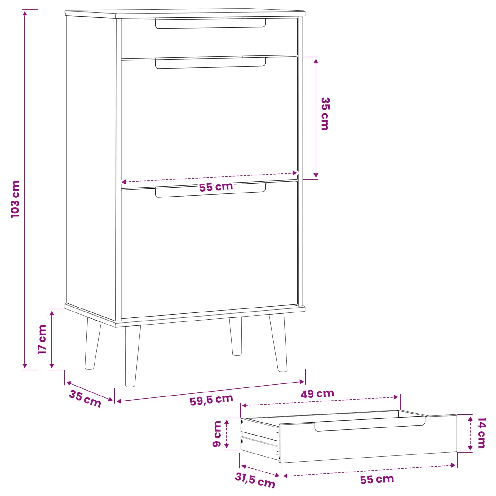 Schoenenkast MOLDE 59,5 x 35 x 103 cm Massief grenenhout Zwart image 9