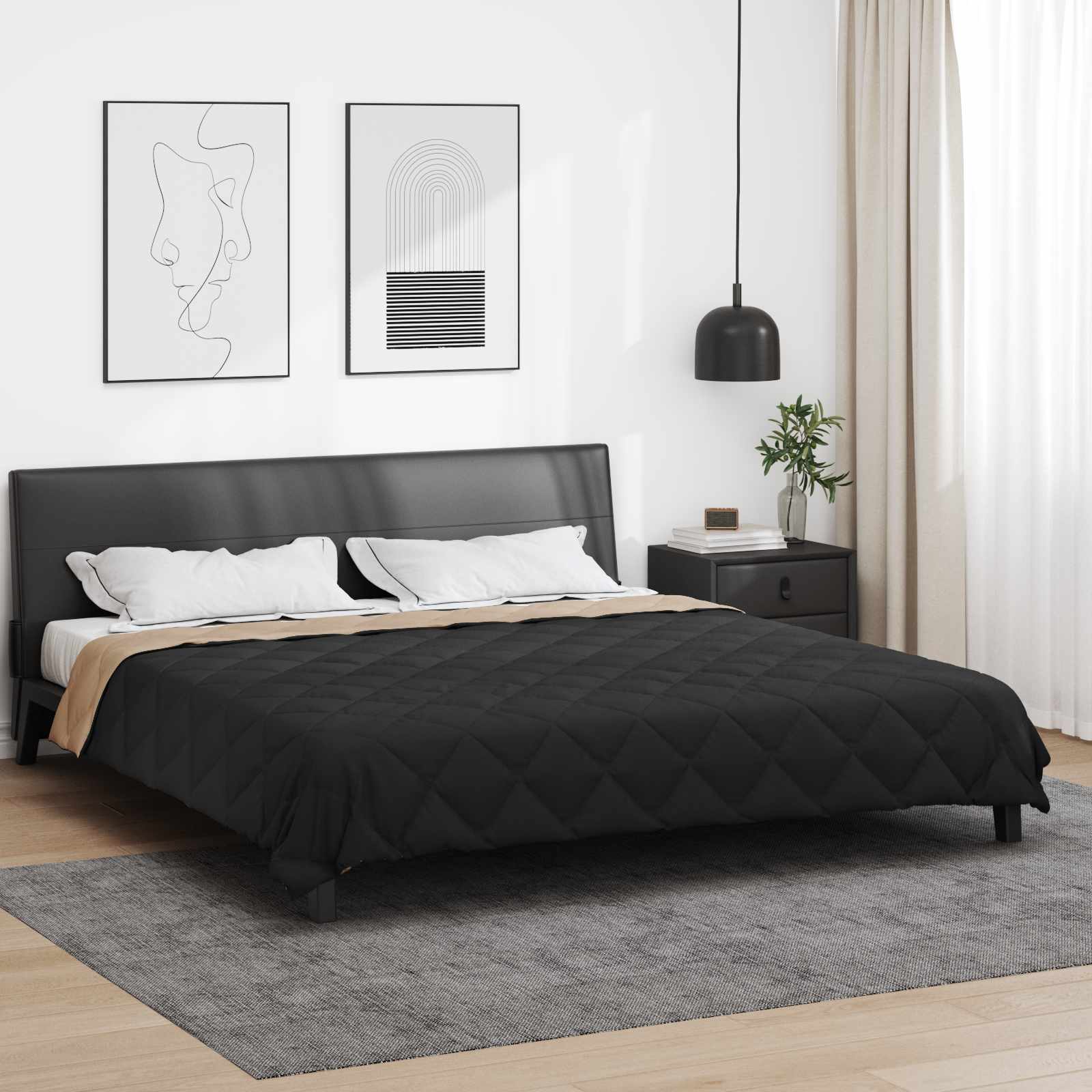 vidaXL Sommerdecke Schwarz und Taupe 200 x 200 cm Mikrofaser