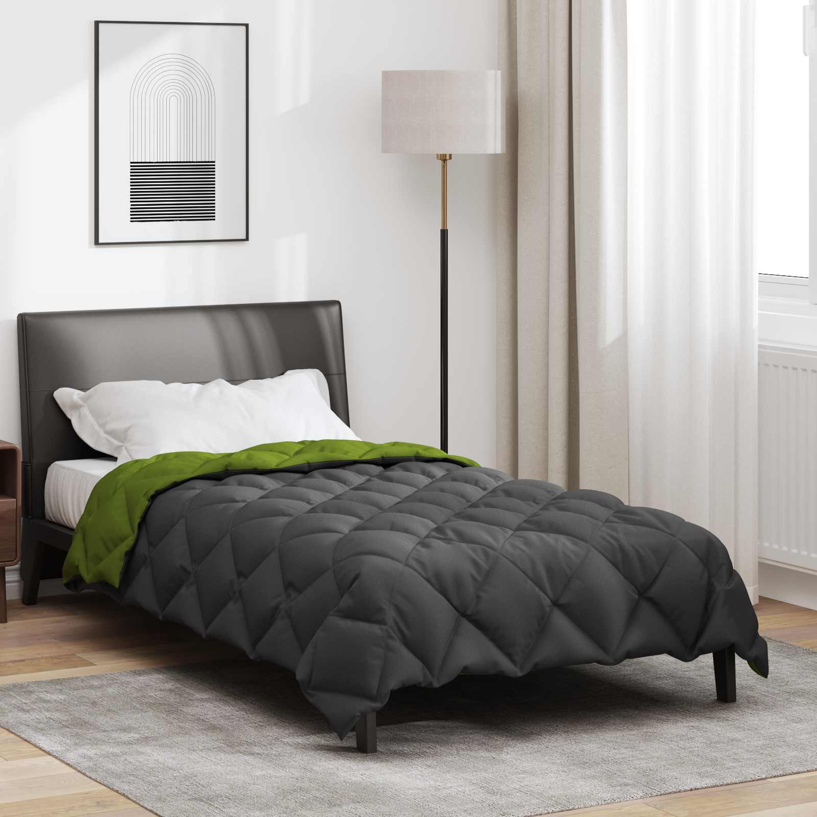 vidaXL Duvet de iarnă Verde și Antracit 220 x 155 cm Microfibră