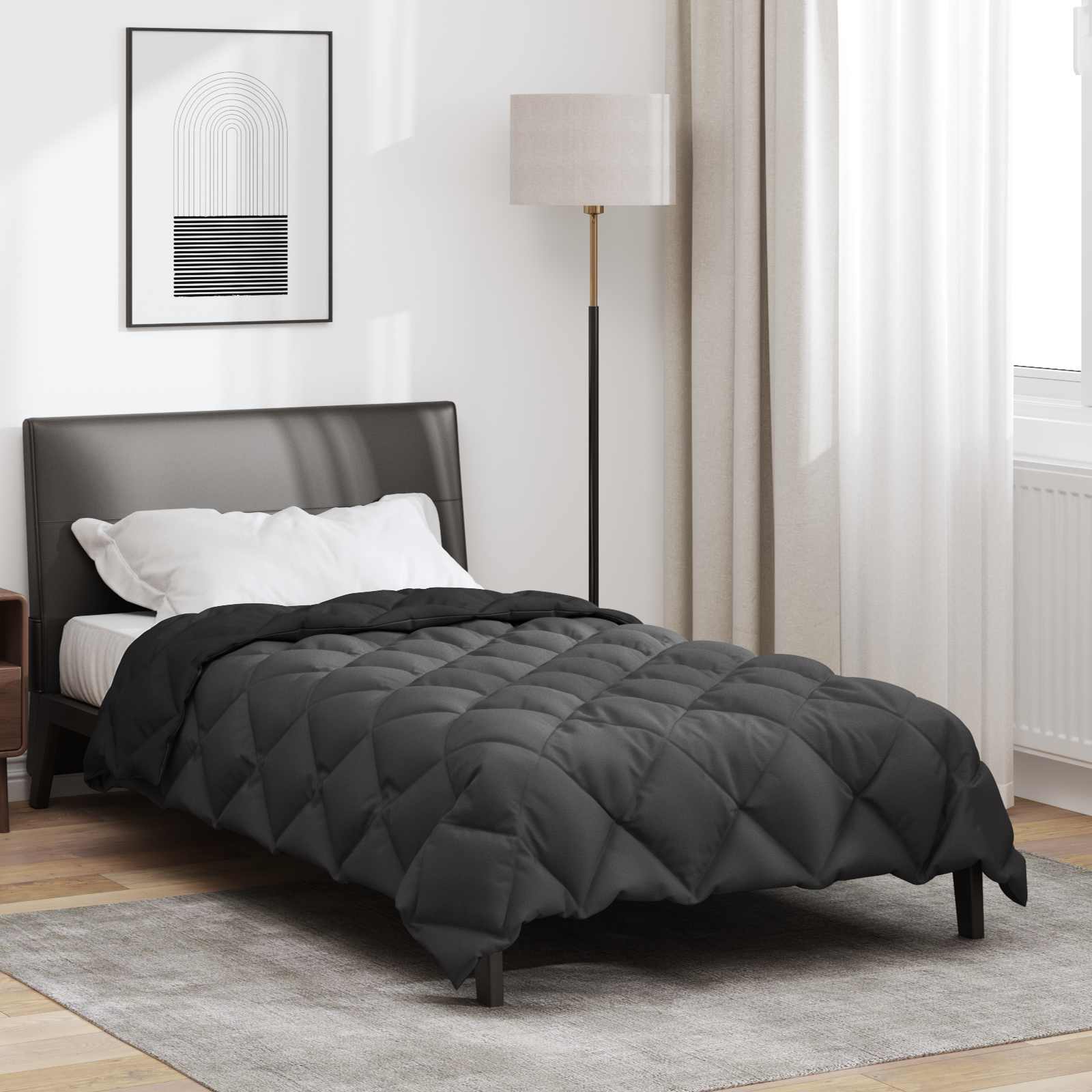 vidaXL Duvet de iarnă Negru și antracit 200 x 135 cm Microfibră