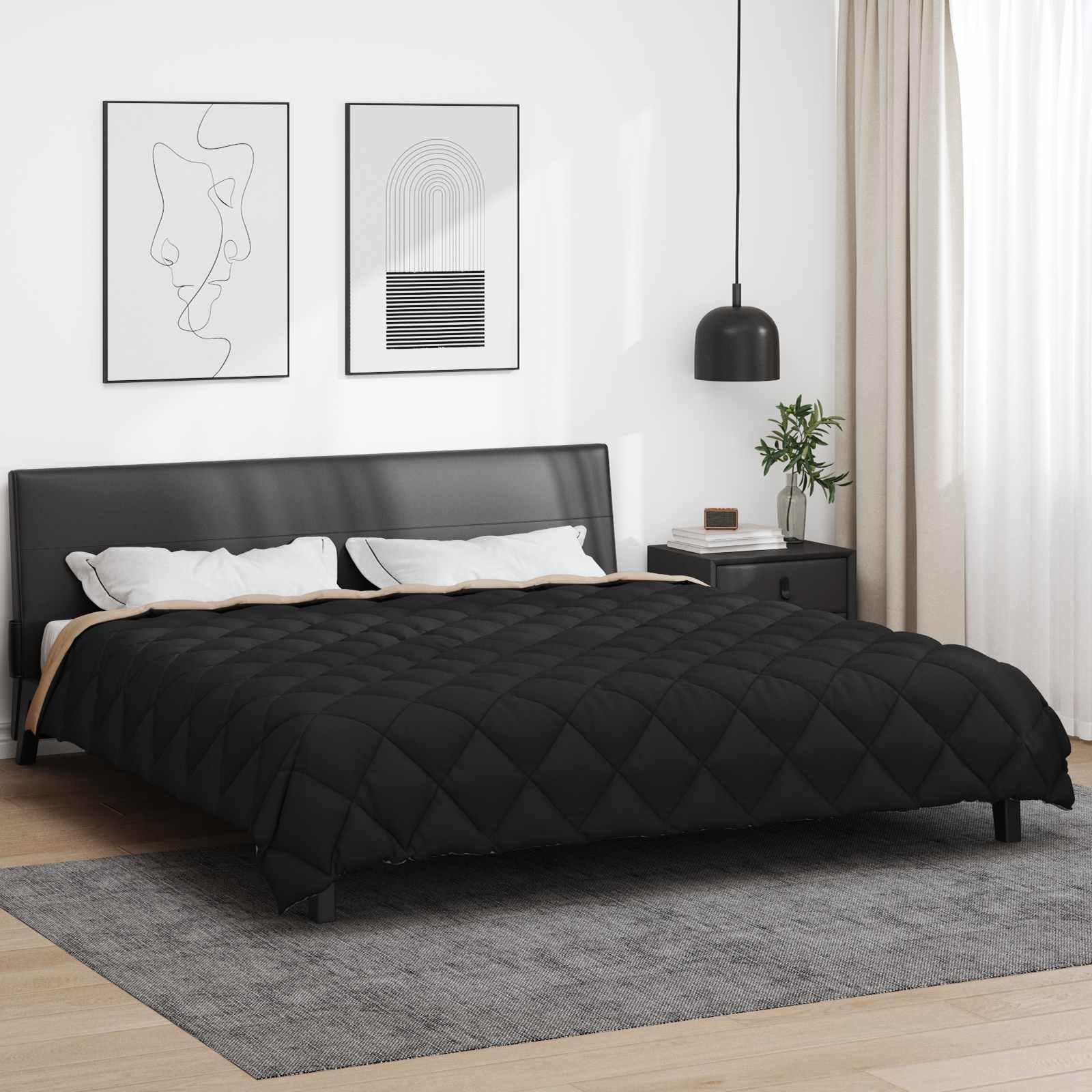 vidaXL Duvet de iarnă Negru și Taupe 220 x 260 cm Microfibră