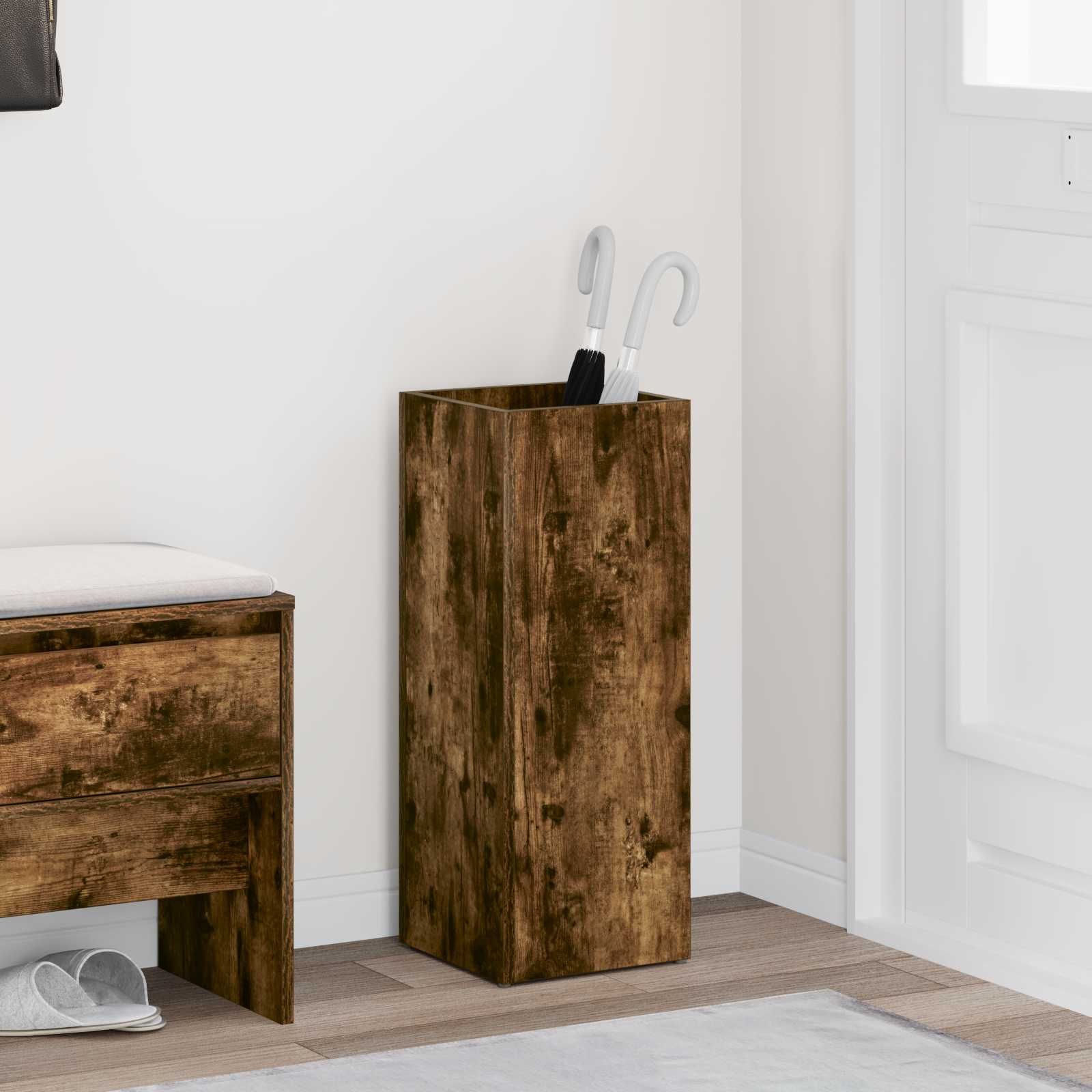 Paraplu Standaard Gerookt eiken 25 x 24,5 x 64 cm Bewerkt hout image 1