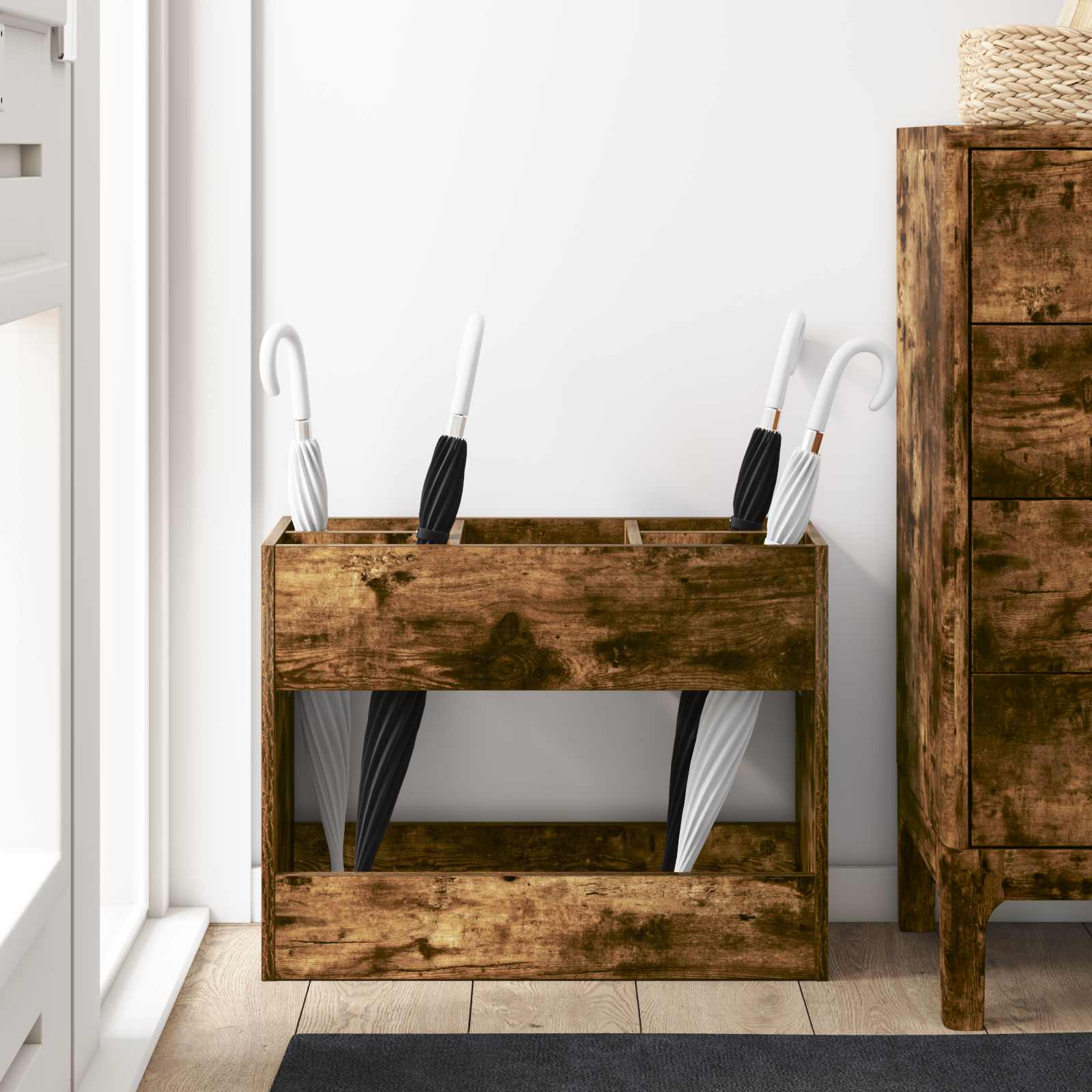 Paraplu Standaard Gerookt eiken 65 x 24 x 50 cm Bewerkt hout image 4