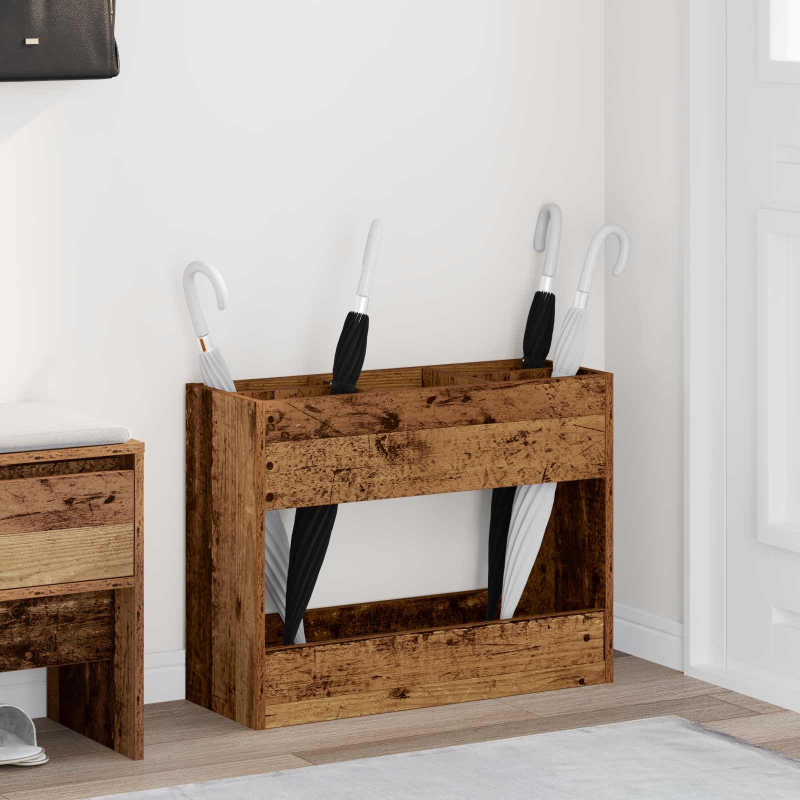 Paraplu Standaard Oudhout 65 x 24 x 50 cm Bewerkt hout image 1