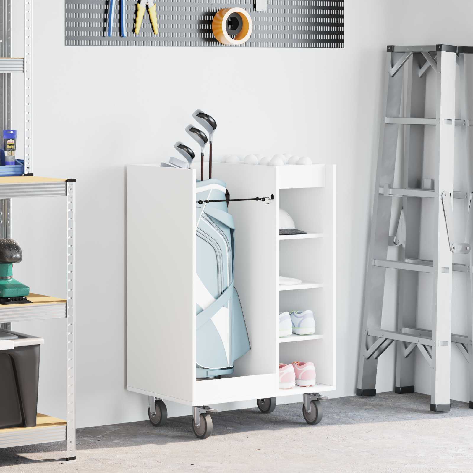 vidaXL Golf Schrank Mit Rad Uni Weiß 65 x 45 x 98 cm