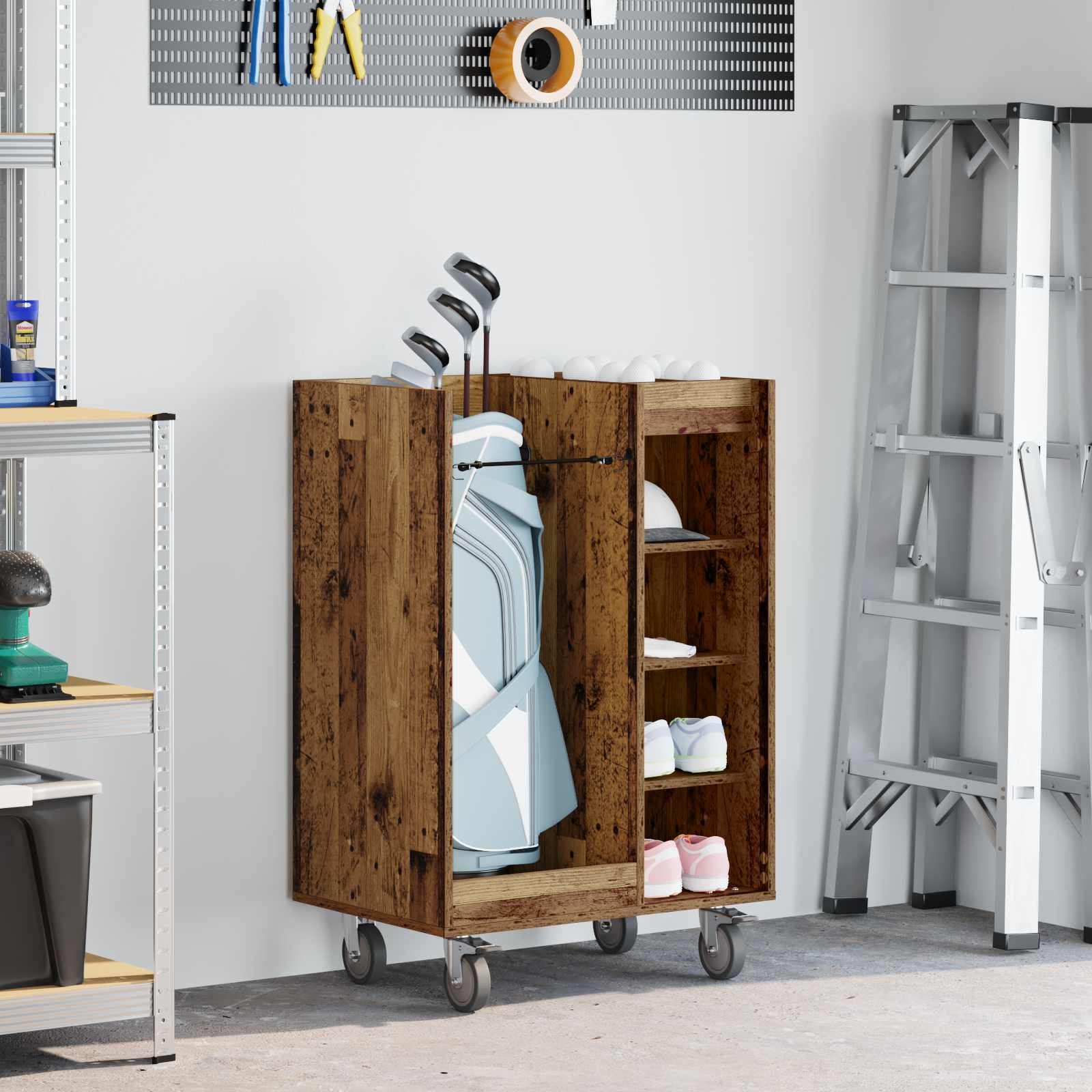 vidaXL Golf Schrank Mit Rad Uni Altholz 65 x 45 x 98 cm
