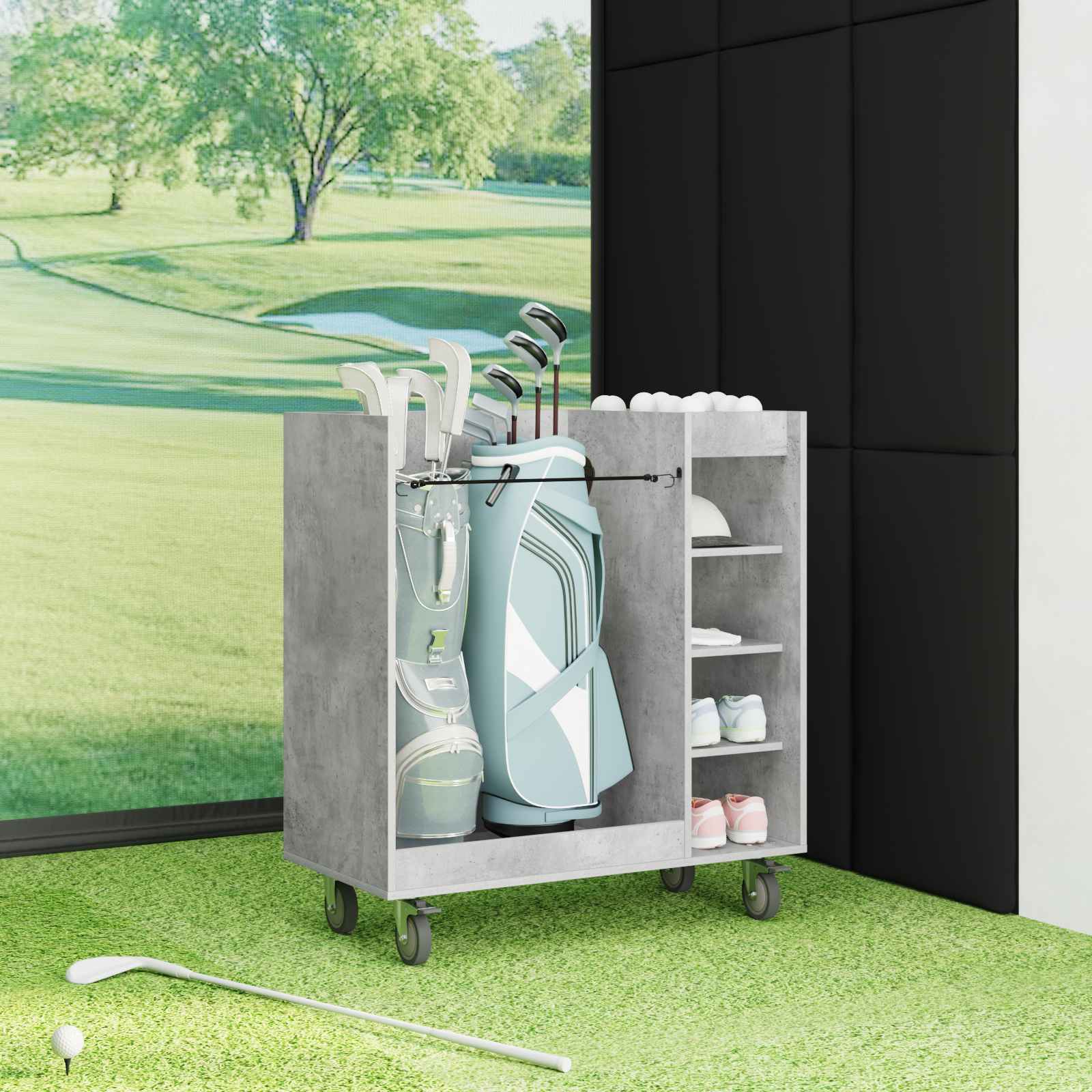 Golf omara s kolesom Enobarvno Betonsko siva 90 x 45 x 98 cm - slika 4