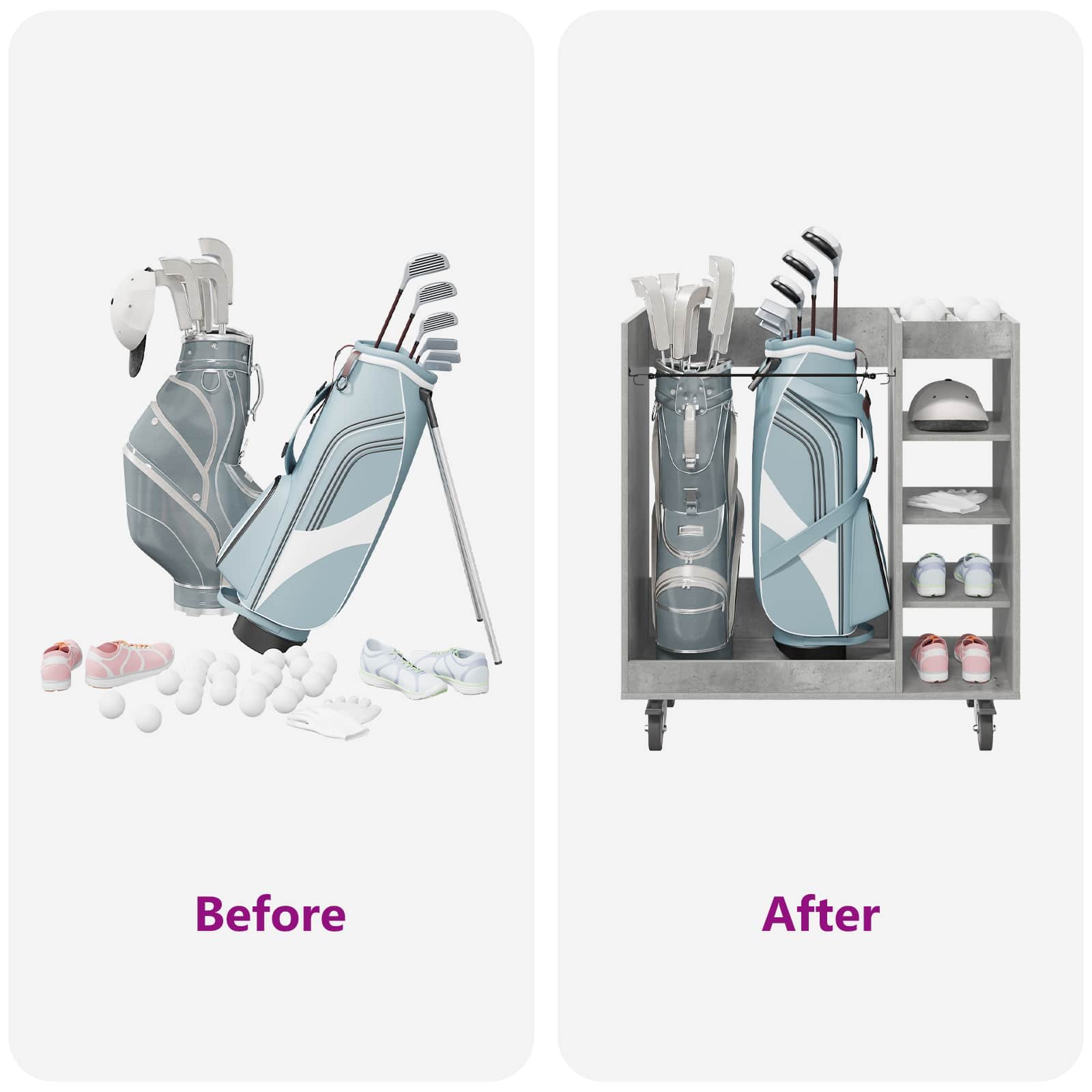 Golf omara s kolesom Enobarvno Betonsko siva 90 x 45 x 98 cm - slika 10