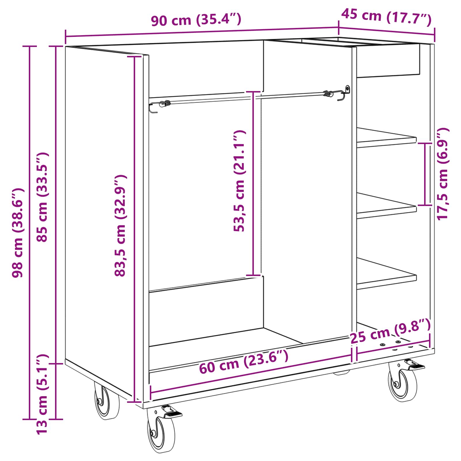 Golf omara s kolesom Enobarvno Betonsko siva 90 x 45 x 98 cm - slika 13