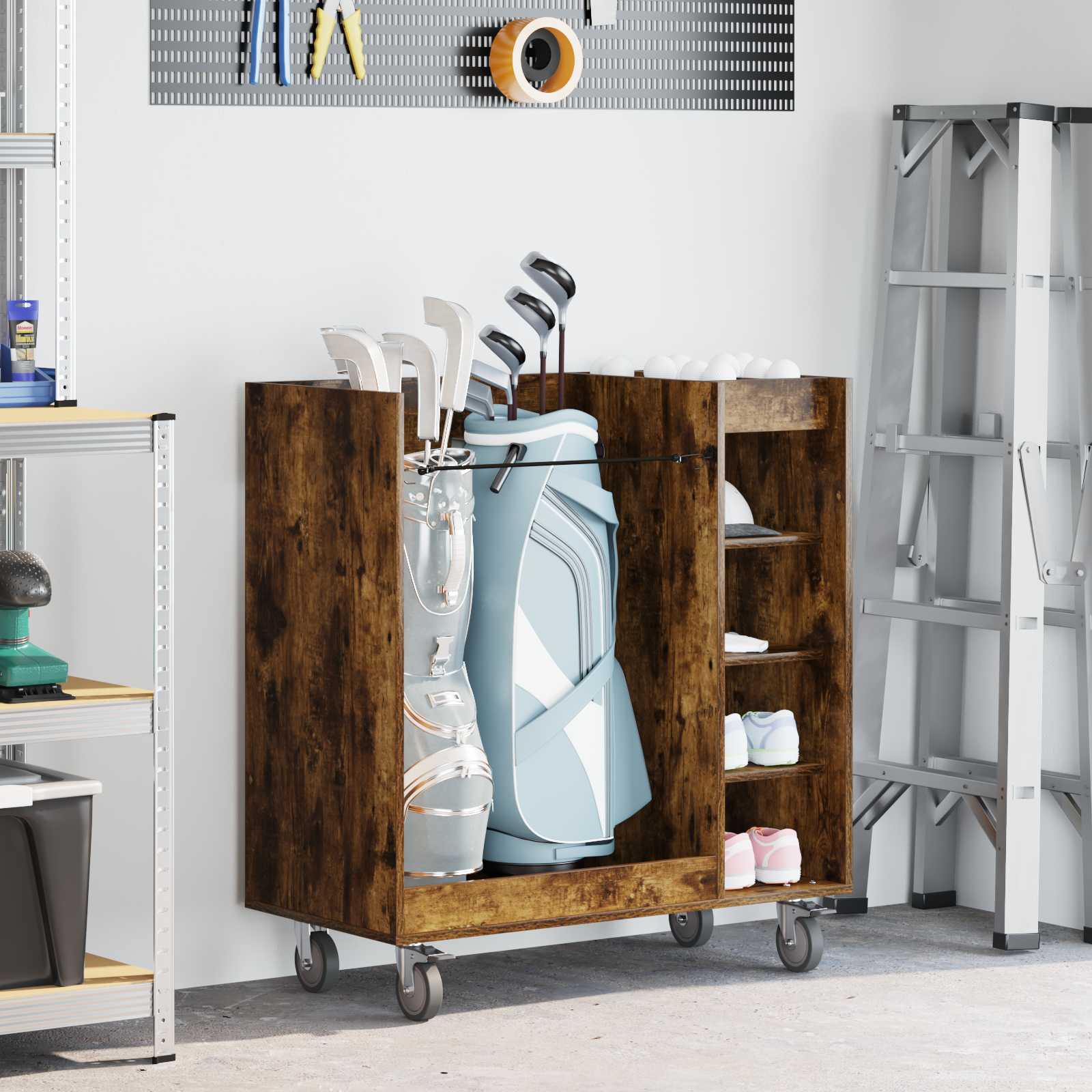 vidaXL Golf Schrank Mit Rad Uni Geräucherte Eiche 90 x 45 x 98 cm