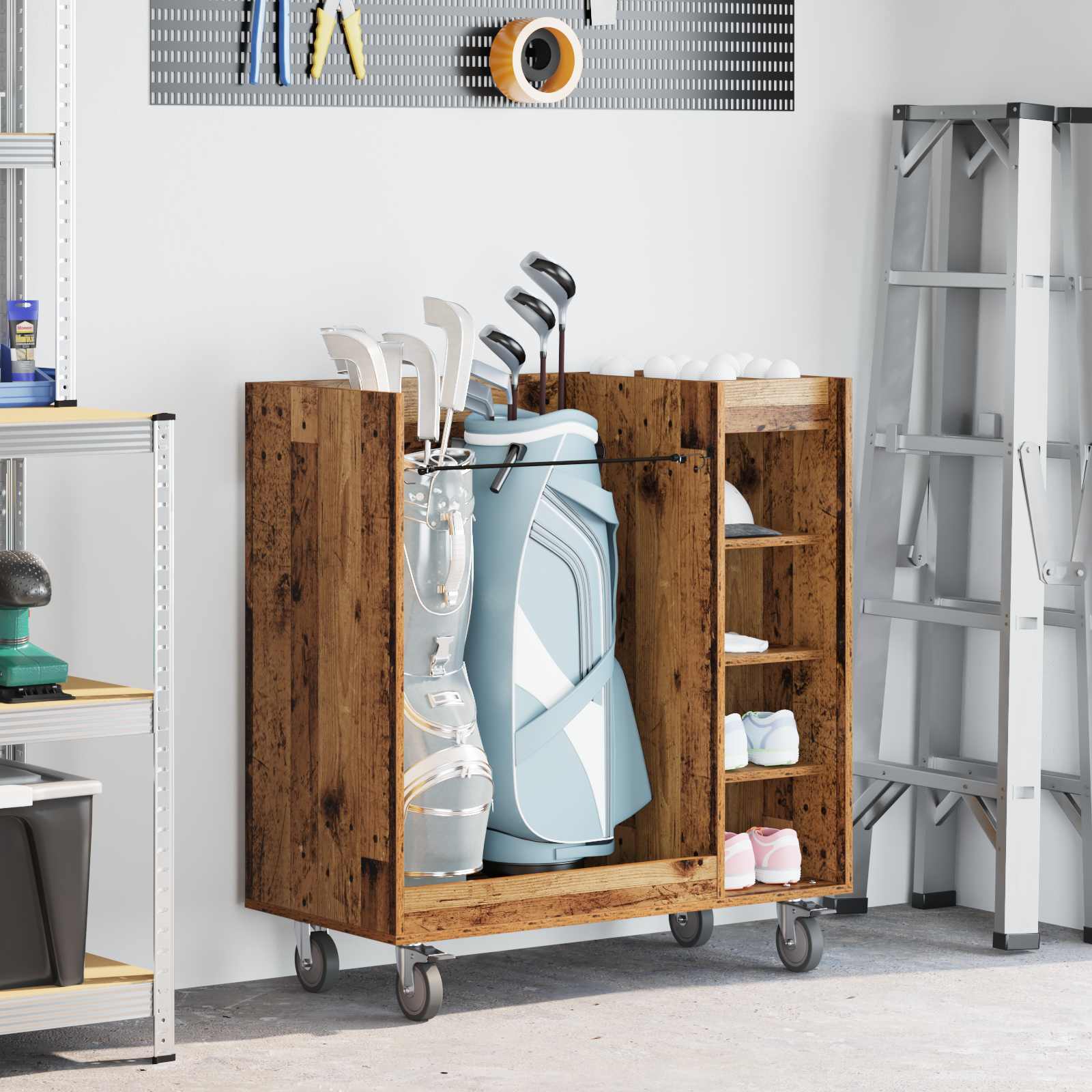 vidaXL Golf Schrank Mit Rad Uni Altholz 90 x 45 x 98 cm