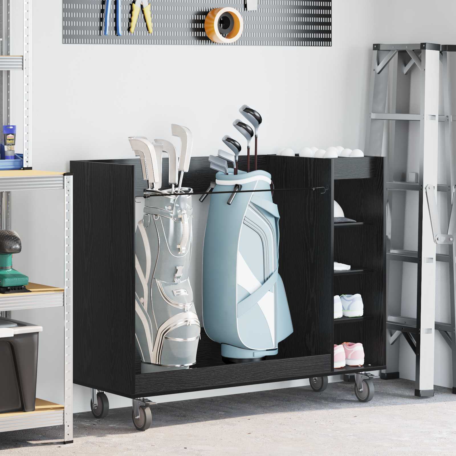 vidaXL Golf Schrank Mit Rad Uni Schwarz Eichen-Optik 120 x 45 x 98 cm