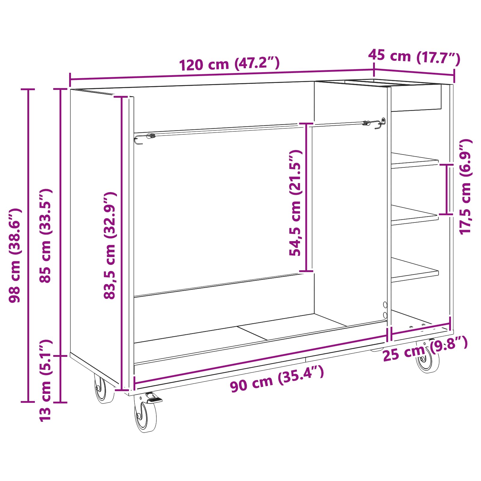 Golfu skapis ar riteni Pelēks Sonoma 120 x 45 x 98 cm
