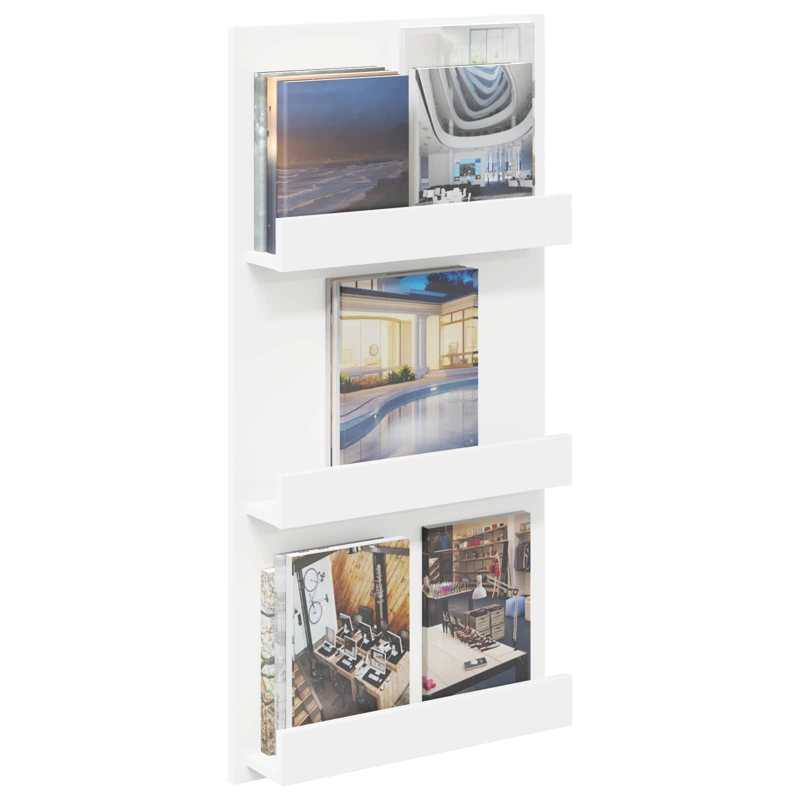 vidaXL Tijdschrift Rek met plank Wit 51 x 11 x 102 cm Bewerkt hout