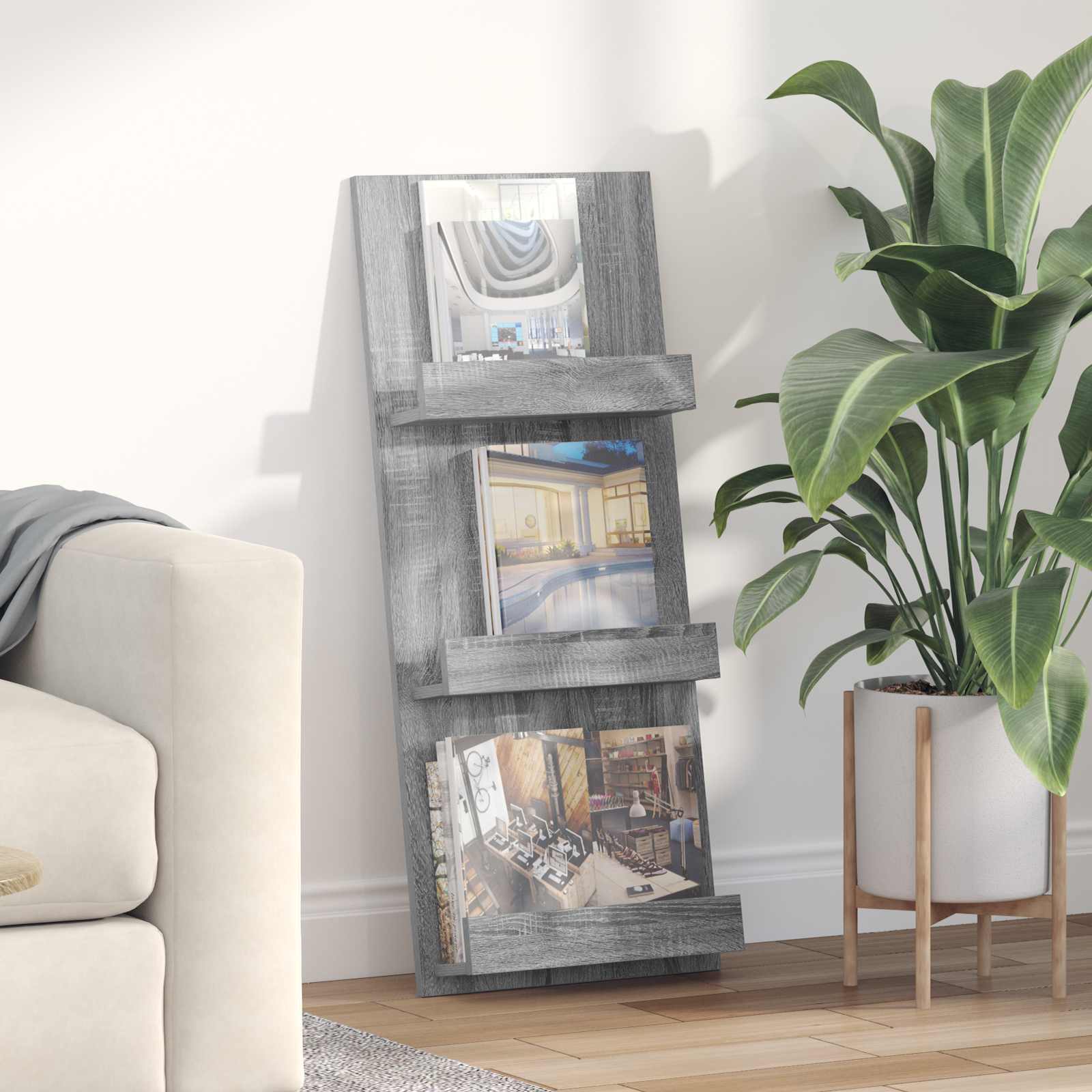 vidaXL Raft pentru reviste Gri Sonoma 43 x 11 x 102 cm Lemn compozit