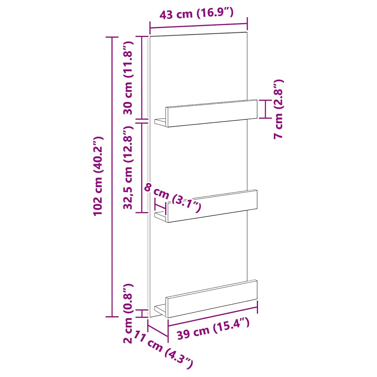 Magasin Rack 43 x 11 x 102 cm Konstrueret træ - Billede 10