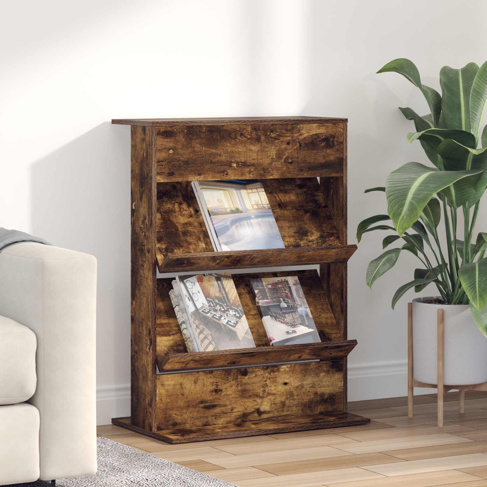 Dulapuri & depozitare - Raft pentru reviste cu raft Stejar fumuriu 70 x 41 x 96 cm