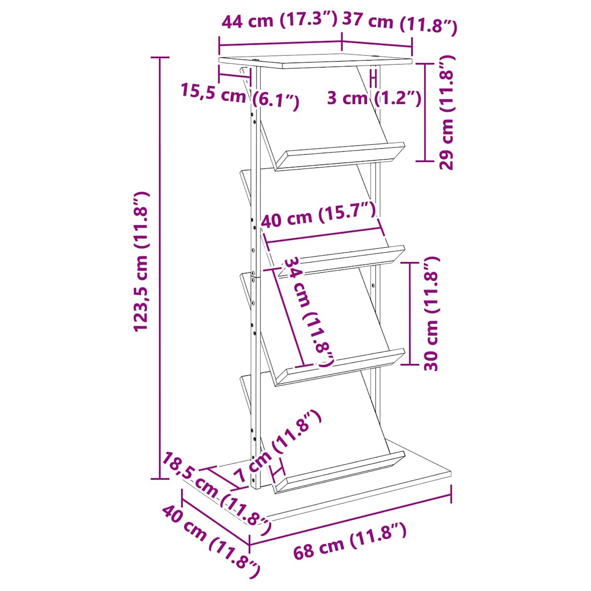 Magasin Rack 68 x 40 x 123.5 cm Konstrueret træ - Billede 11