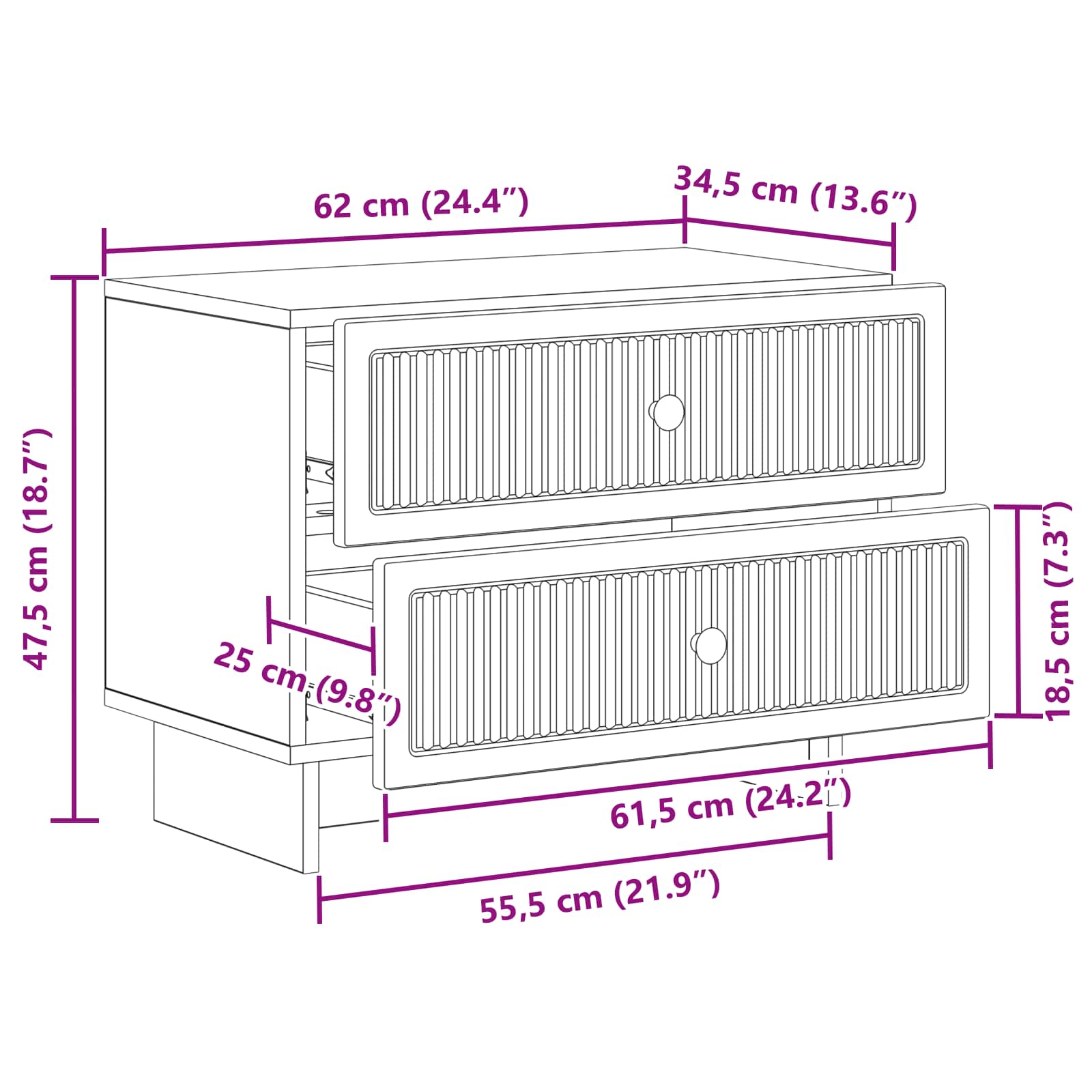Κομοδίνο Λευκό 62 x 34,5 x 47,5 εκ Επεξεργασμένο Ξύλο - Image 9