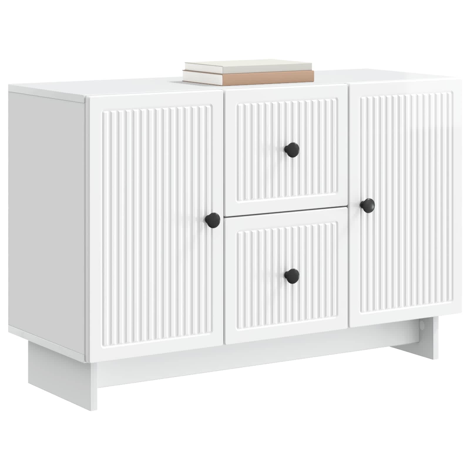 Strani šal Bela visok sijaj 89 x 34,5 x 60 cm Inženirski les - slika 2