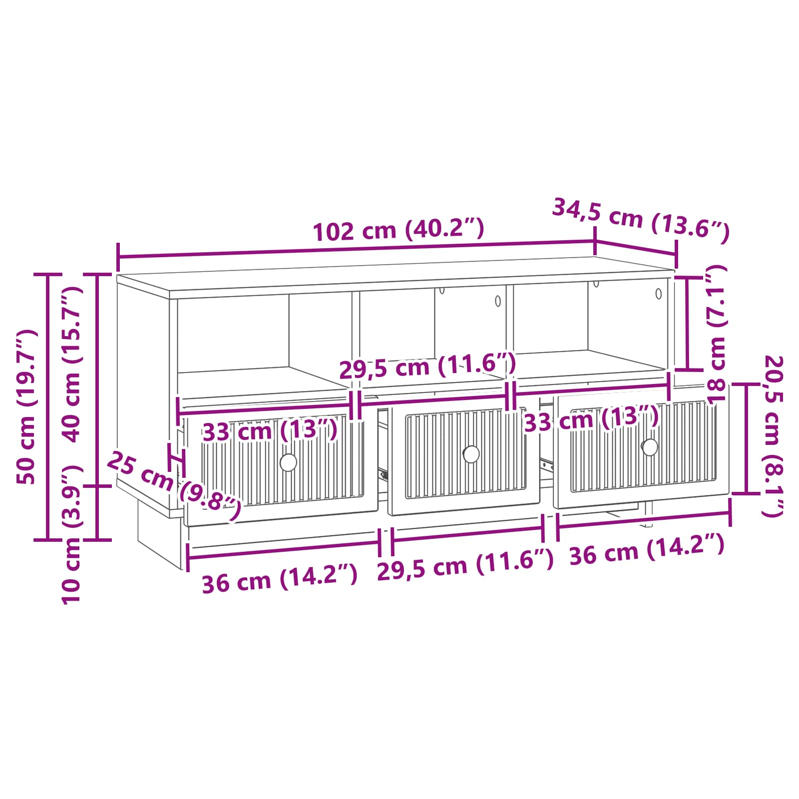 TV omarica s predalom Bela 102 x 34,5 x 50 cm Inženirski les - slika 9
