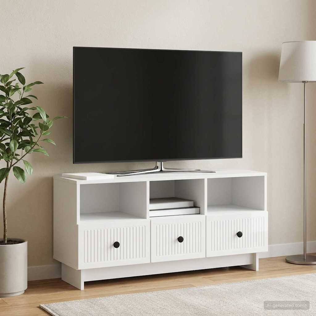 TV omarica Bela visok sijaj 102 x 34,5 x 50 cm Inženirski les