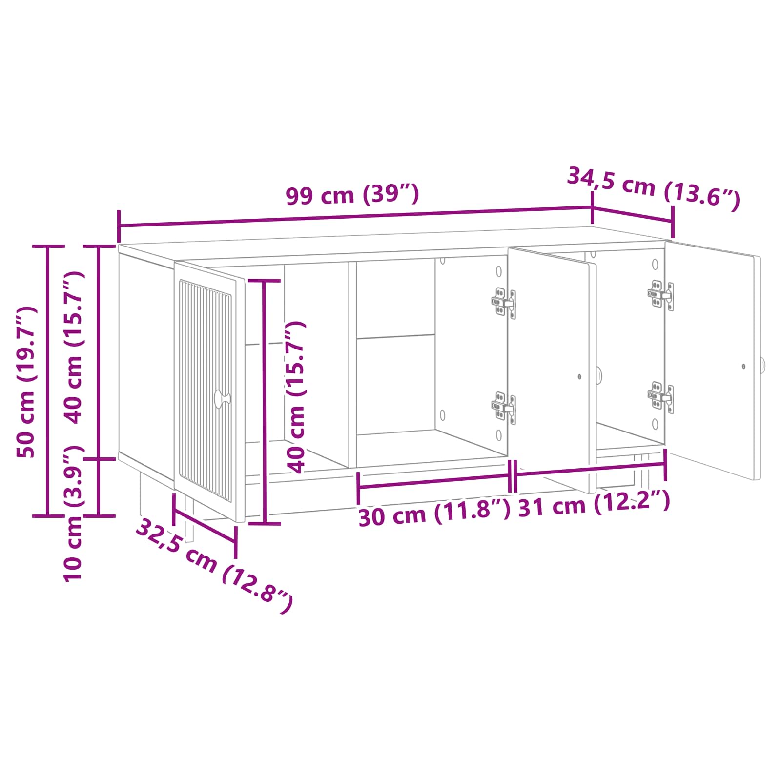 TV omarica Bela 99 x 34,5 x 50 cm Inženirski les - slika 10